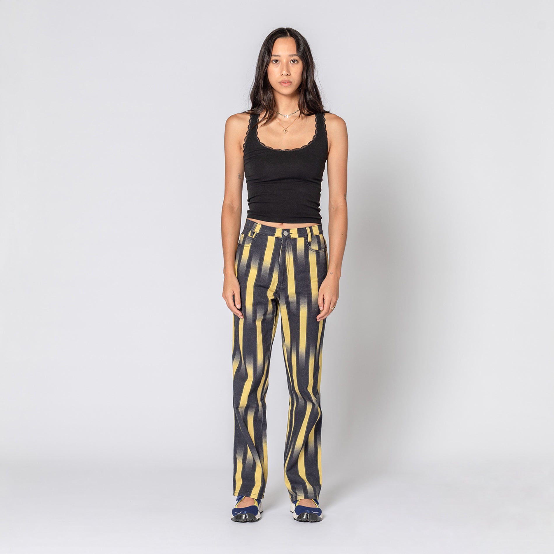 Black trousers 2025 with yellow stripe